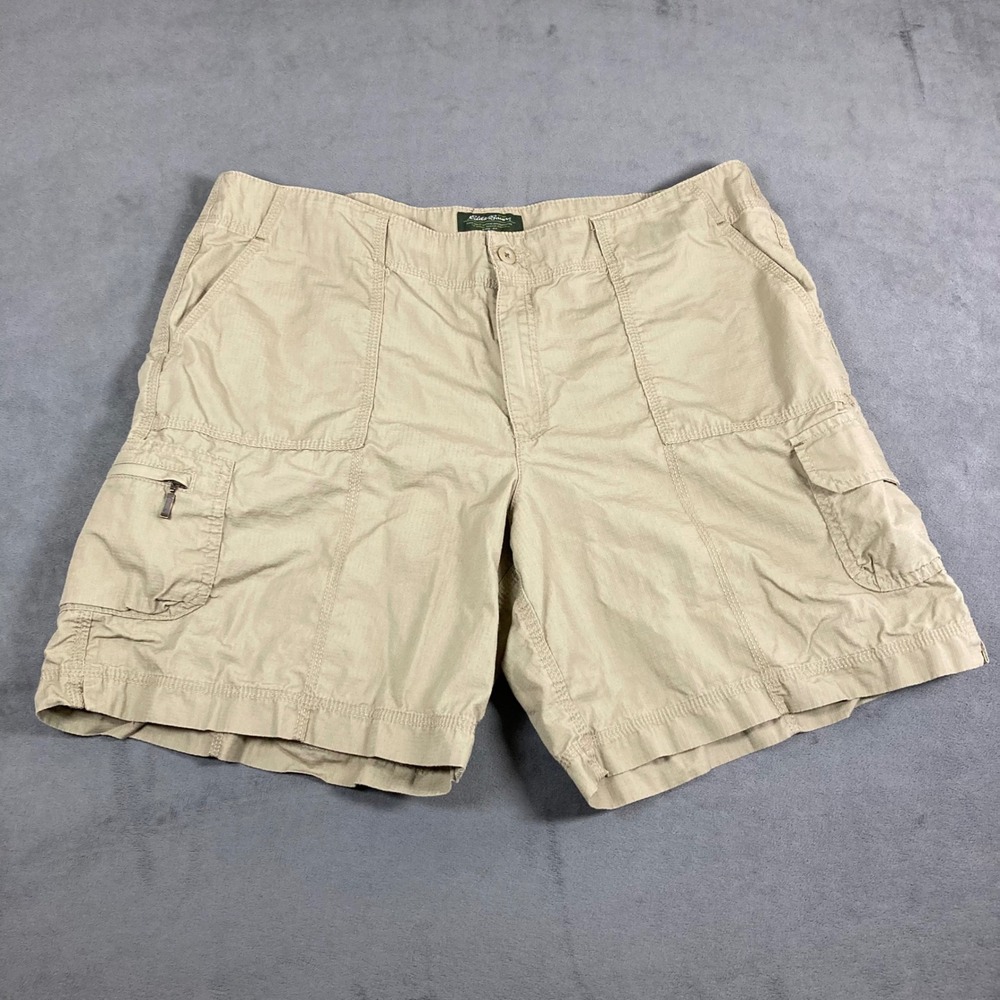 Eddie Bauer Womens 18 Organic Cotton Ripstop Cargo Shorts Tan Khaki Hiking
